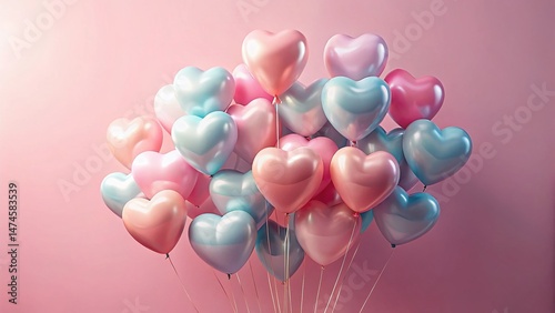 Pastel Heart Balloons Valentine's Day Romantic Pink Background Stock Photo