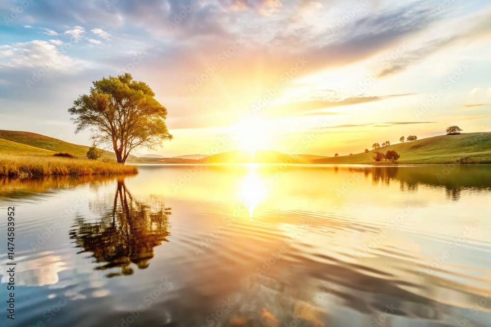 Obraz premium Peaceful Sunset Landscape: Sympathy & Condolence Card Background