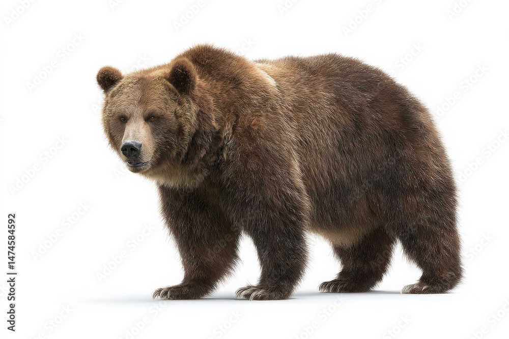Fototapeta premium Majestic brown bear standing against a white background.
