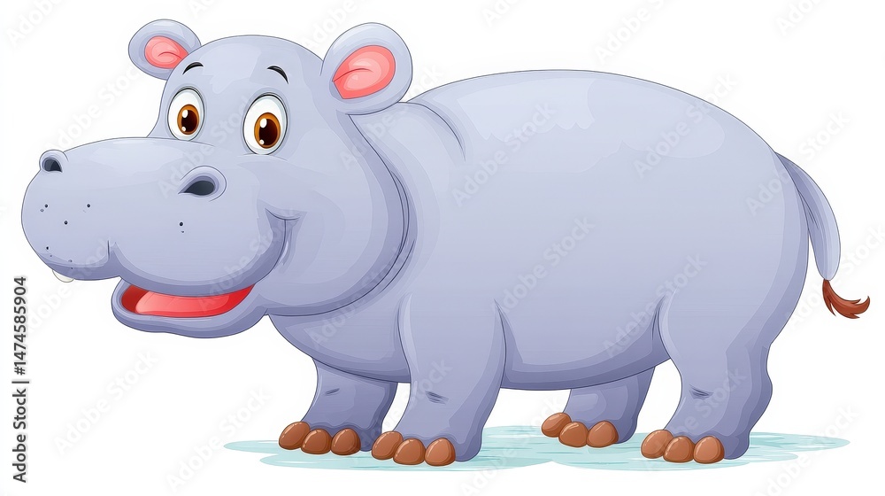 Fototapeta premium Cute cartoon hippo character with friendly expression and colorful features in playful style