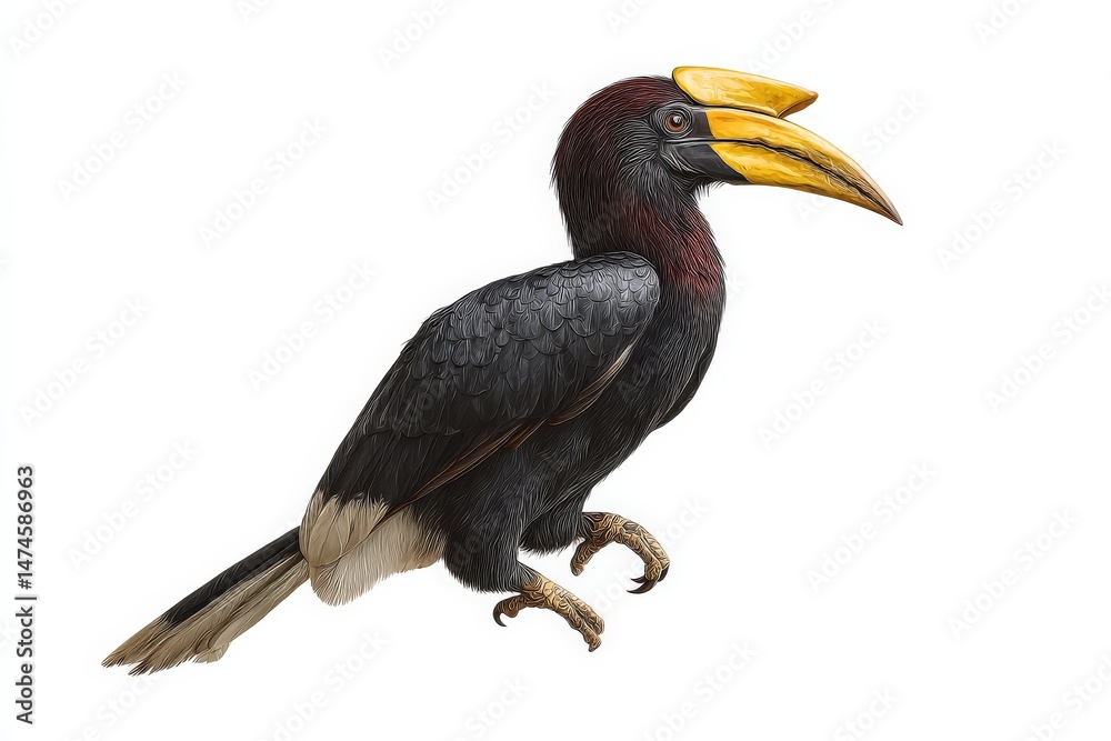 Fototapeta premium Rufous-necked Hornbill: A striking illustration of this unique bird.