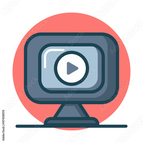 Multimedia monitor displaying video a vibrant design flat design Illustration