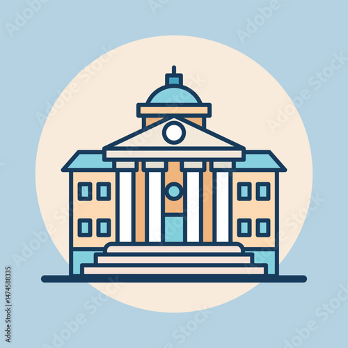 Stately building with classical facade flat design Illustration
