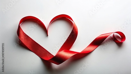 Romantic Red Satin Heart Ribbon Valentine's Day Love Background