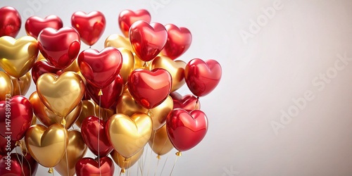 Romantic Red & Gold Heart Balloons - Valentine's Day, Wedding, Anniversary Stock Photo