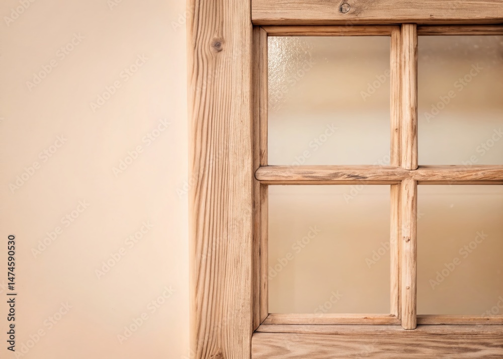 Obraz premium Rustic Brown Wooden Window Pane Close-up, Natural Light, Glass Texture
