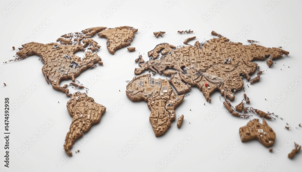 Obraz premium 3D map of the world made from intricate wooden patterns.