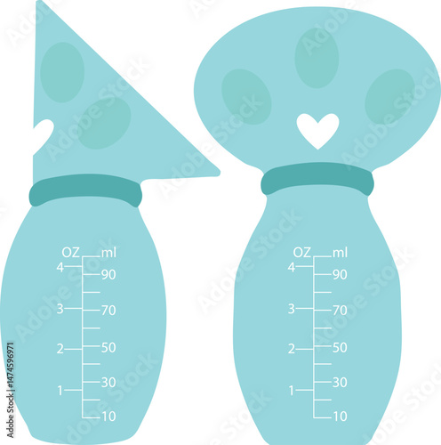 Breast pump, mother, simple, measurement, view, front, back, side, baby, breastfeeding, suction, vacuum, silicone, manual, born, cartoon, vector, nurse, feeding, storage, childbirth, woman, child