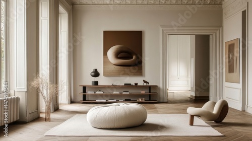 Wallpaper Mural Minimal Home with Pouf and Art Shelf Torontodigital.ca