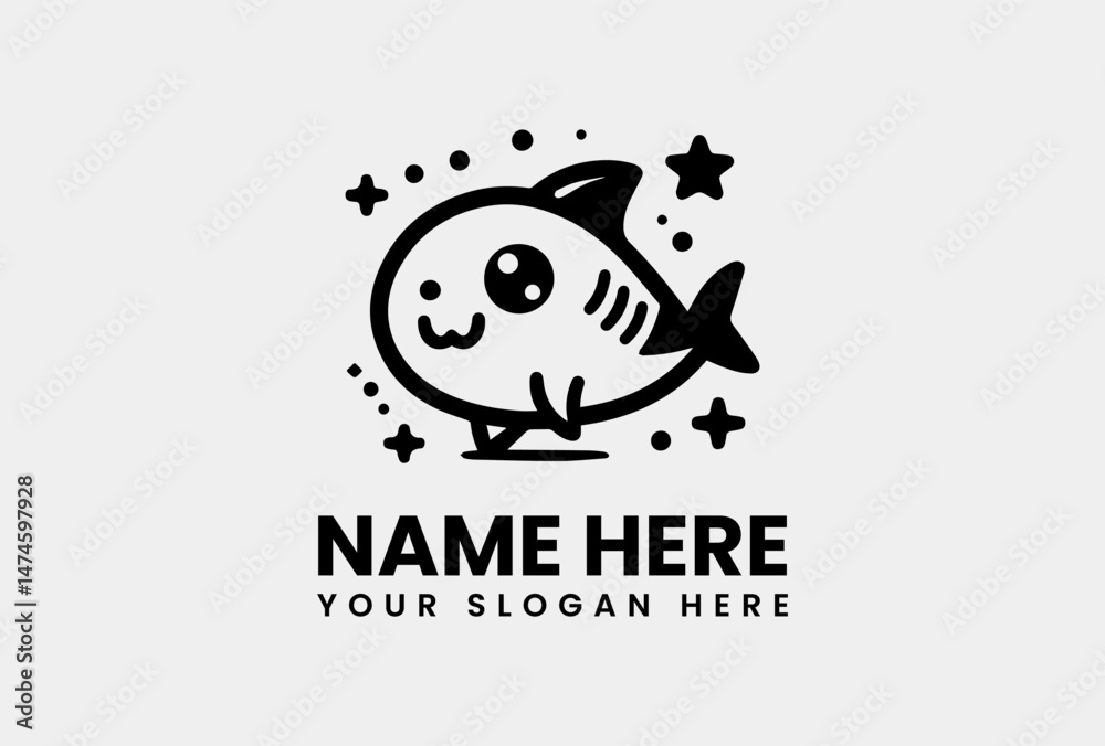 Obraz premium Detailed Cute Shark Silhouette. Playful Marine Motif Vector Logo