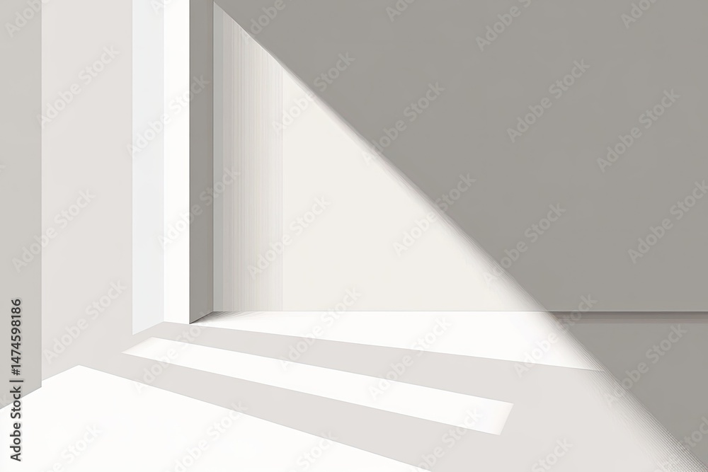 Fototapeta premium Sunlight streams through a window, casting shadows on a minimalist room