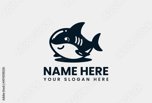 Bold Cute Shark Graphic. Adorable Marine Animal Vector Logo Design