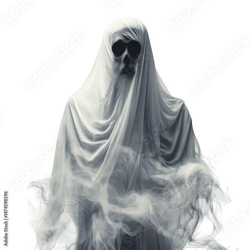 Eerie ghost covered in sheet on transparent background