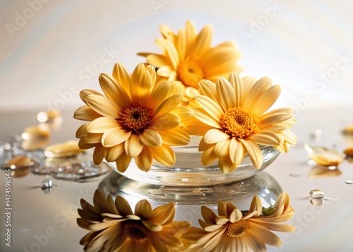 Serene Summer: Yellow Flowers Floating on Calm Water - Stock Photo