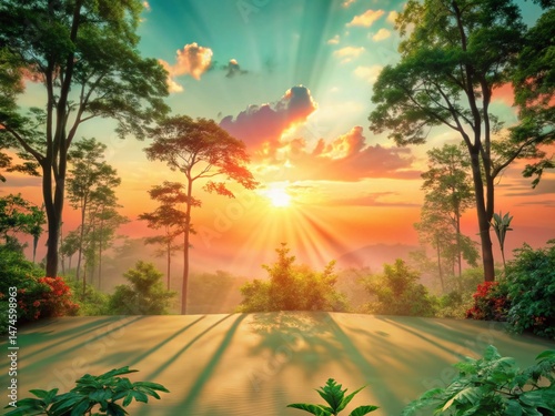 Serene Sunset in a Lush Forest - Golden Hour Landscape Photography