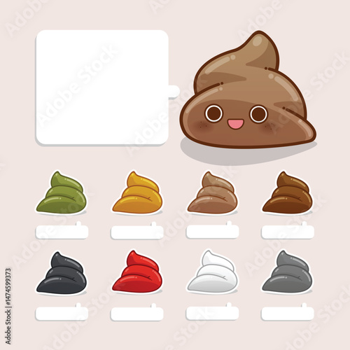 The illustration depicts various stool colors as indicators of children's health status.