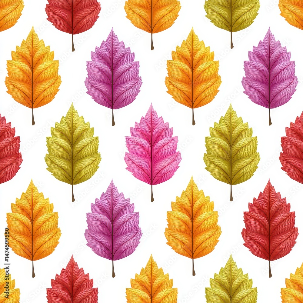 Obraz premium Vibrant Autumn Leaves Seamless Pattern Pixel Art Design