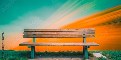 Serene Wooden Bench on Lush Green Hillside - Long Exposure Photography