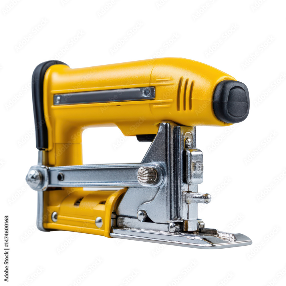 Fototapeta premium Hand tools png concept. Electric stapler in vibrant yellow color