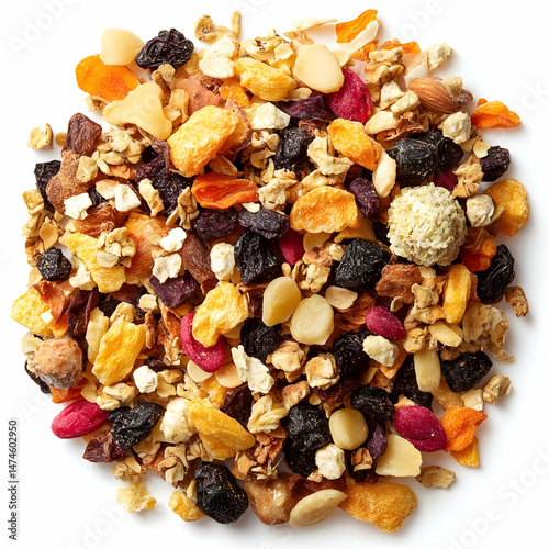 Top view of colorful granola mix