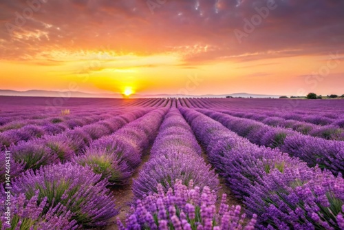 Silhouette of Lavender Fields at Sunset, Valensole Plateau, Provence, France