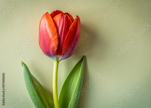 Single Red Tulip on White Background - Elegant Spring Flower Stock Photo