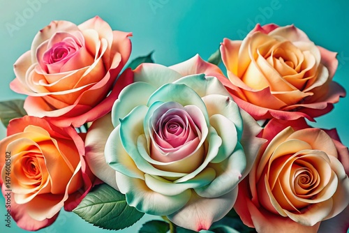 Soft Pastel Rose Bouquet: Vibrant Gradient Petals in Various Angles, High-Resolution Stock Photo