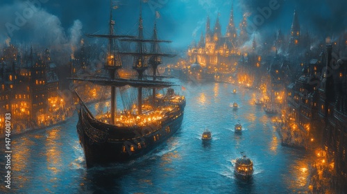 Wallpaper Mural Underwater city with glowing domes and transparent submarines exploring the ocean floor. Torontodigital.ca