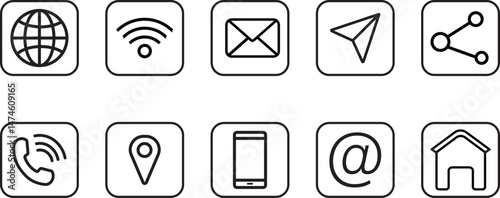 Web icon set. Social media icons, Contact us icon set.sent, network, Website, mail, simple black style symbol vactor illustration,
