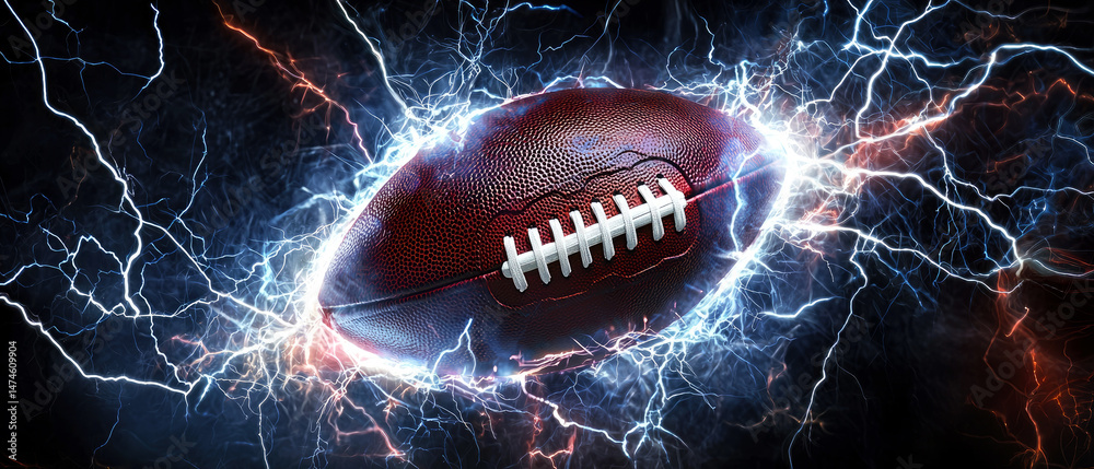 custom made wallpaper toronto digitalFiery american football engulfed in lightning and flames, set against a stormy dark backdrop. Sports, electric, action background.