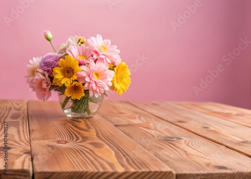 Spring Flowers & Wooden Table: High-Resolution Stock Photo