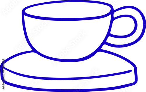 Retro Hand Drawn Tea Cup with Saucer
