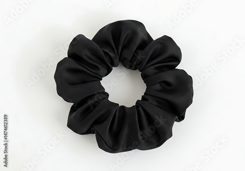A black scrunchie on a white surface close up view
