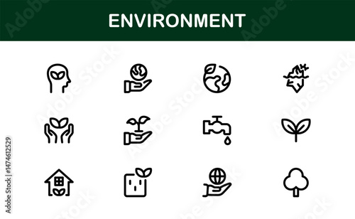 Nature and Environment Icons. Clean Line Art for Green Energy, Ecology, and Earth-Friendly Visuals