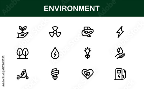 Nature and Environment Icons. Clean Line Art for Green Energy, Ecology, and Earth-Friendly Visuals