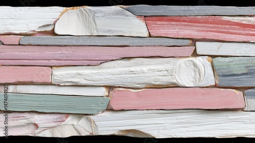Colorful Abstract Wall Design Featuring Mixed Textures and Vibrant Stripes in Pastel Shades