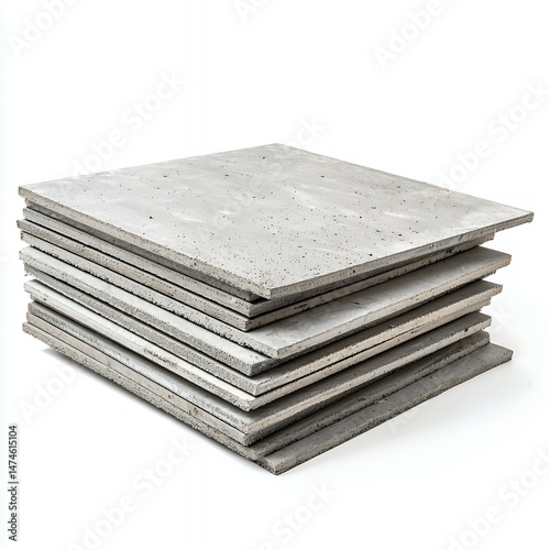 Stack of Light Gray Concrete Tiles on White Background