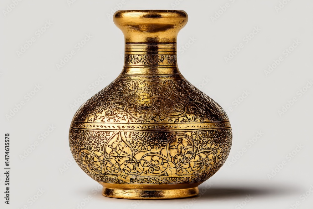 Intricately designed golden vase showcasing traditional craftsmanship and artistic detail from a distant land Intricately designed golden vase showcasing traditional craftsmanship and artistic detail from a distant land