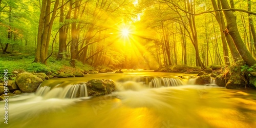 Sunlit Deep Forest Brook: Long Exposure Summer Landscape Photography