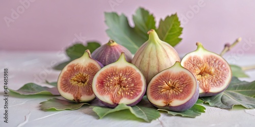 Sunlit Garden Figs: Lush Figs and Green Leaves, Nature's Bounty Stock Photo