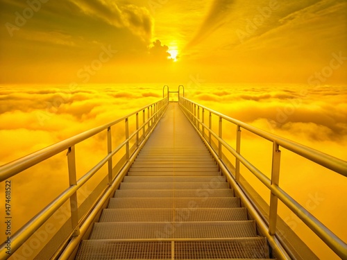 Surreal Ascending Ramp with Handrails: Abstract Architectural Photography