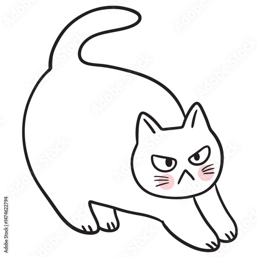 Cute cartoon lines of a fat cat with a funny face doodle.