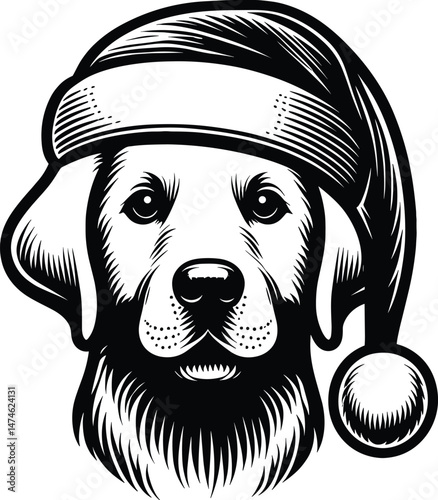  Labrador Retriever Wearing Santa Hat – Christmas Silhouette Vector Illustration