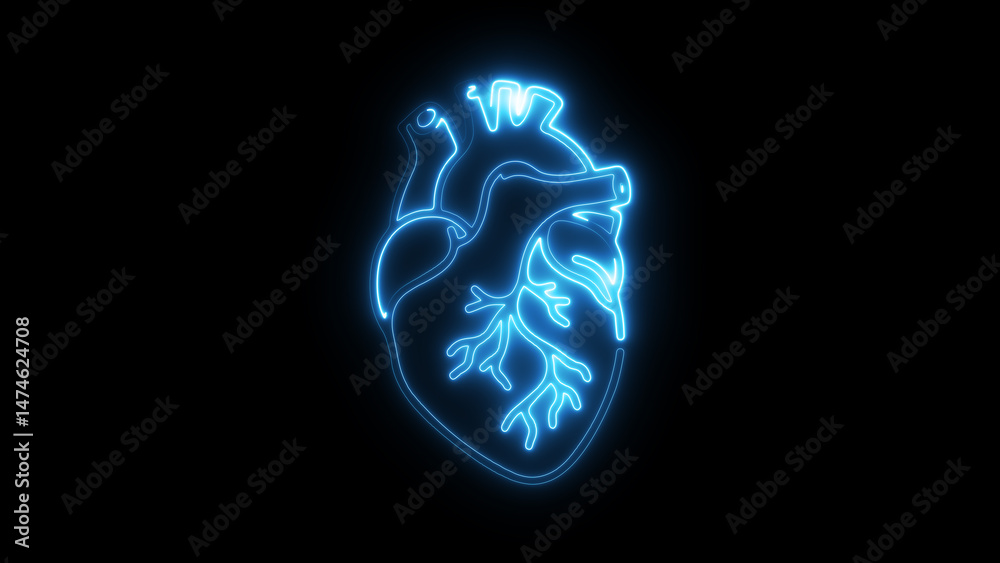 Glowing blue neon heart icon Isolated on Black Background Glowing blue neon heart icon Isolated on Black Background