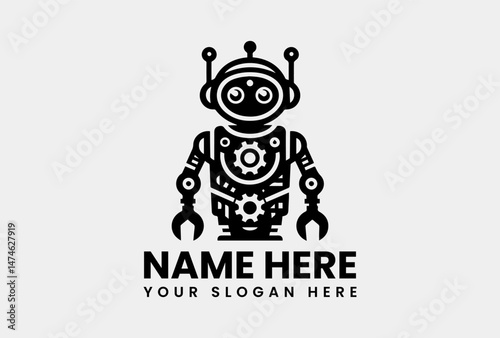 Detailed Robot Silhouette Vector Logo Classic Sci-Fi Motif