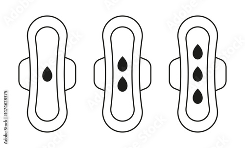Sanitary pads icon. Intensity of use of a feminine sanitary napkin. A set of menstruation line icons. Hygienic product. Vector illustration EPS 10