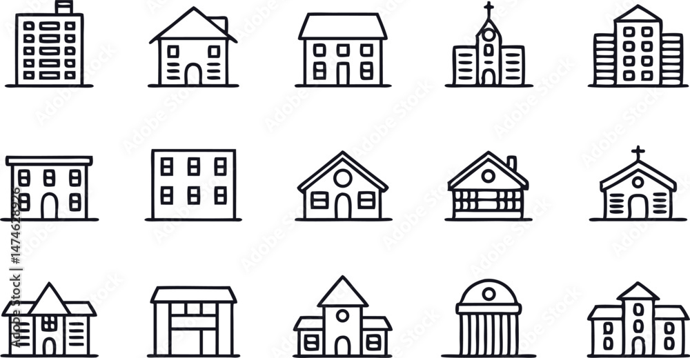 Fototapeta premium building thin line icons set house office build (1).eps