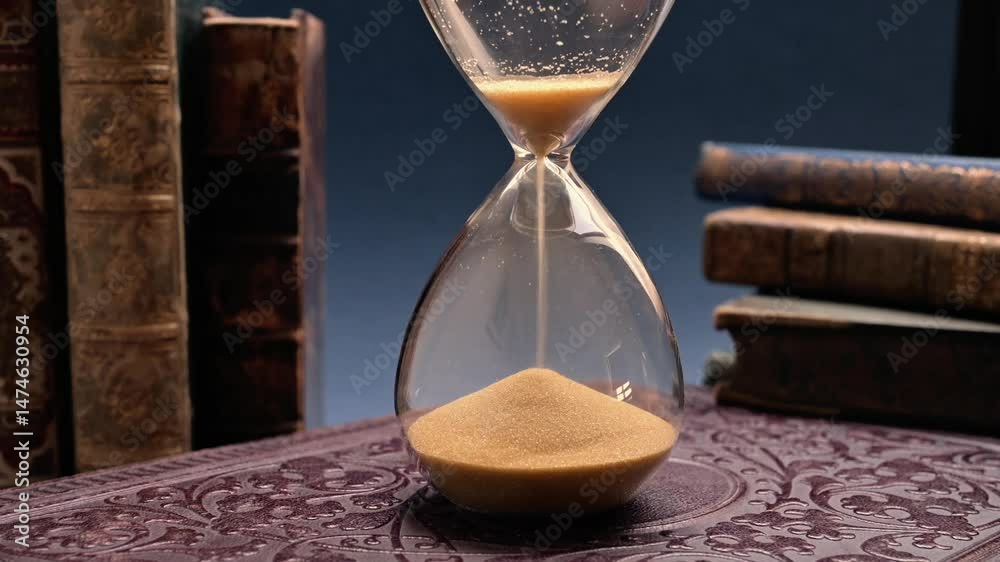 Turn back time, sand running backwards in an hour glass 