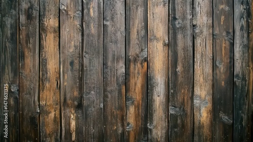 Vintage Dark Brown Wooden Wall Texture with Aged Rustic Planks for Interior Design, Decorative Backgrounds, or Farmhouse Style Home Decor. Natural Cracks, Weathered Surface