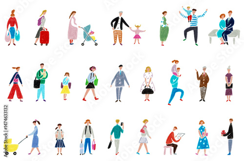 人々の手描きイラストセット　ライフスタイル